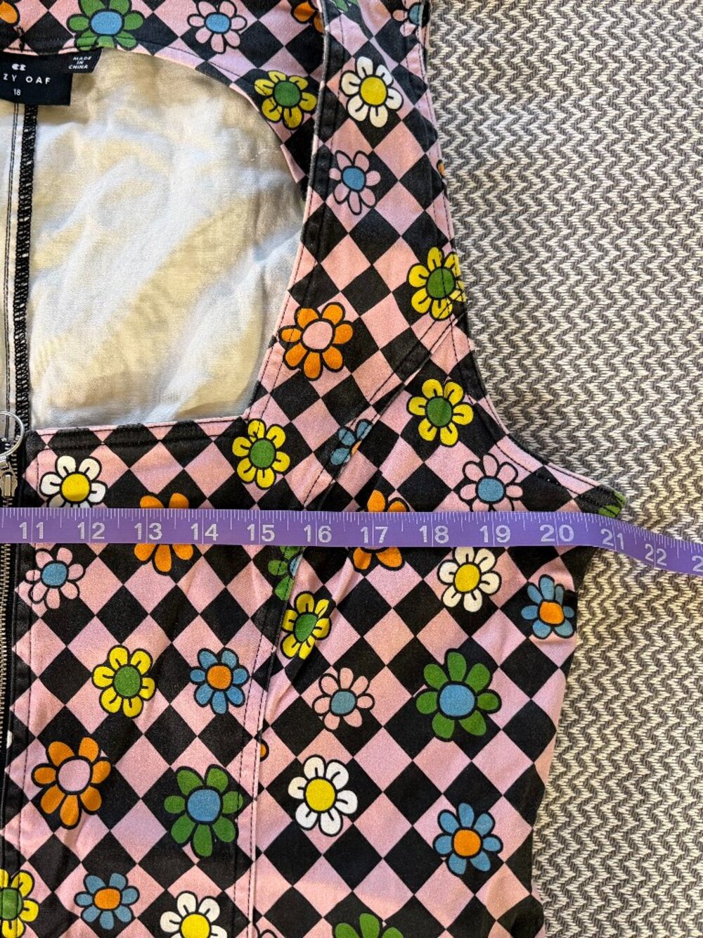 Lazy Oaf - Flower Check Zip Up Dress - 18 - Picture 3 of 7